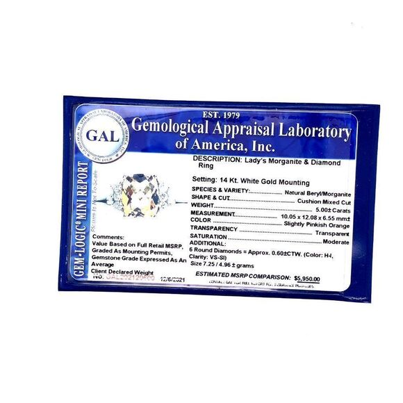 Diamond Morganite Ring Size 7.25 14k Gold 5.60 TCW Certified $5,950 120600 - Picture 14 of 14